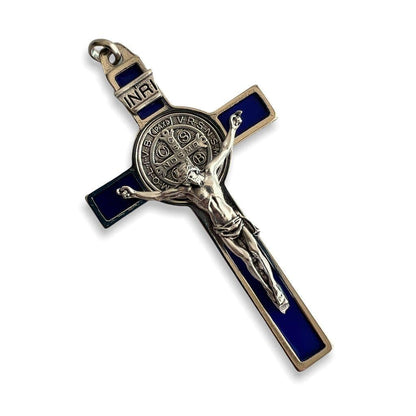 Blue 3" St. Benedict Crucifix - Exorcism - Cross - Blessed By Pope | Catholically