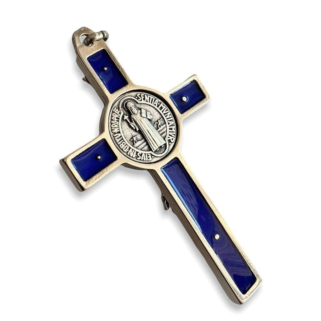 Blue 3" St. Benedict Crucifix - Exorcism - Cross - Blessed By Pope | Catholically
