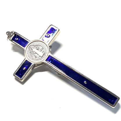 Blue 4.5" Saint St. Benedict Wall Crucifix - Exorcism Cross - Blessed By Pope | Catholically