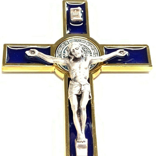 Blue 5" St. Benedict Cross Crucifix -Exorcism -Saint -Blessed -San Benito | Catholically