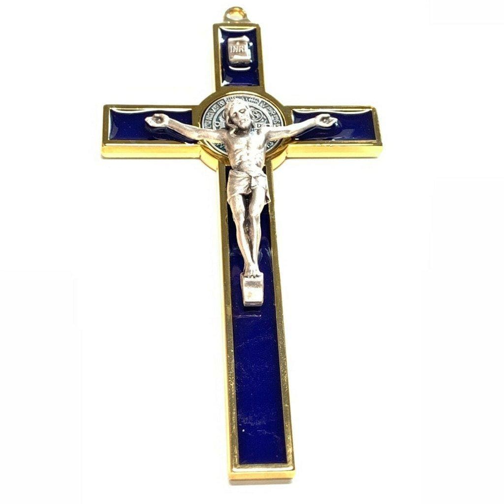 Blue 5" St. Benedict Cross Crucifix -Exorcism -Saint -Blessed -San Benito | Catholically