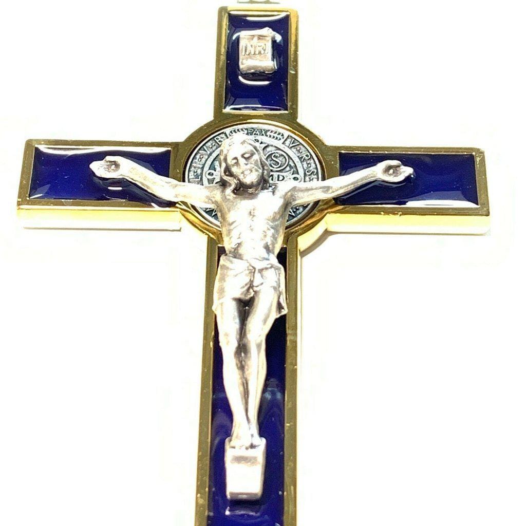 Blue 5" St. Benedict Cross Crucifix -Exorcism -Saint -Blessed -San Benito | Catholically