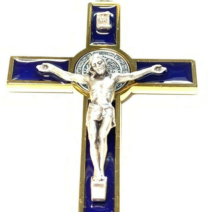 Blue 5" St. Benedict Cross Crucifix -Exorcism -Saint -Blessed -San Benito | Catholically