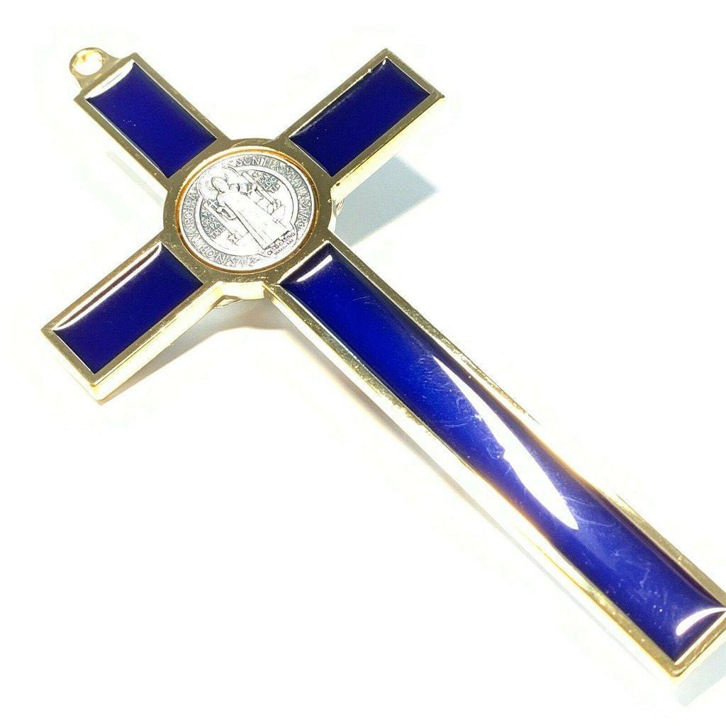 Blue 5" St. Benedict Cross Crucifix -Exorcism -Saint -Blessed -San Benito | Catholically