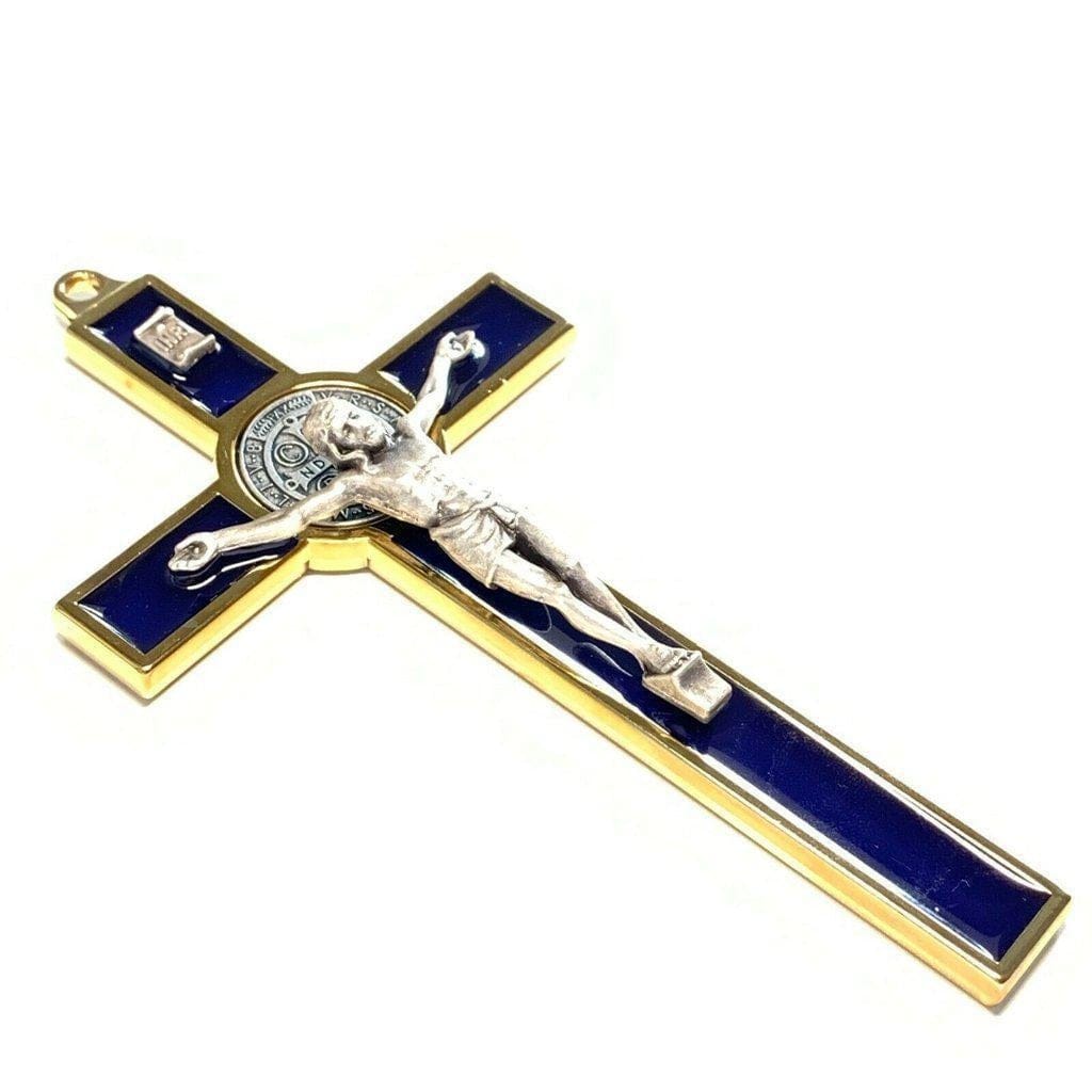 Blue 5" St. Benedict Cross Crucifix -Exorcism -Saint -Blessed -San Benito | Catholically