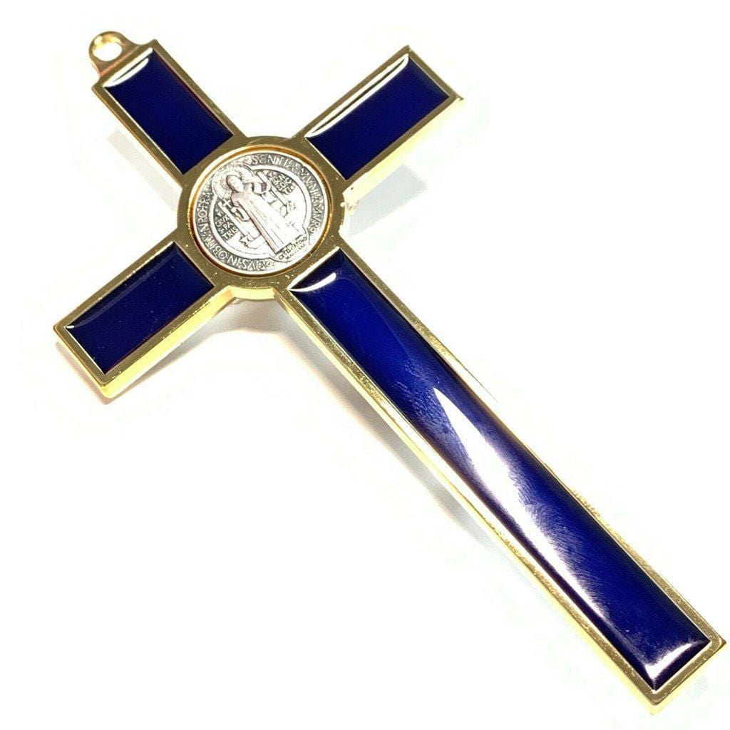 Blue 5" St. Benedict Cross Crucifix -Exorcism -Saint -Blessed -San Benito | Catholically