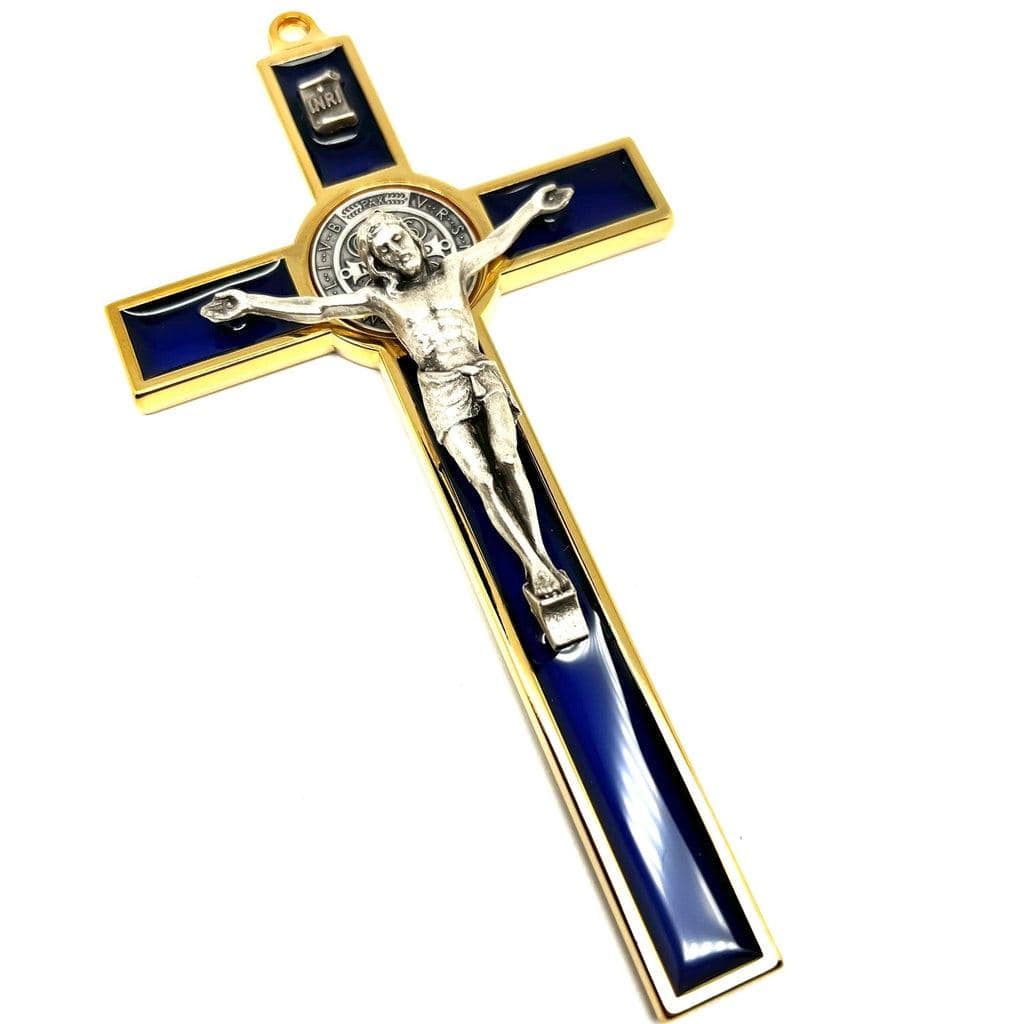 Blue 5" St. Benedict Cross Crucifix -Exorcism -Saint -Blessed -San Benito | Catholically