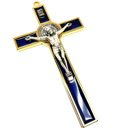 Blue 5" St. Benedict Cross Crucifix -Exorcism -Saint -Blessed -San Benito | Catholically