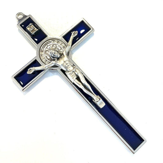 Blue 5"  St. Benedict Wall Crucifix - Exorcism Cross - Blessed By Pope | Catholically