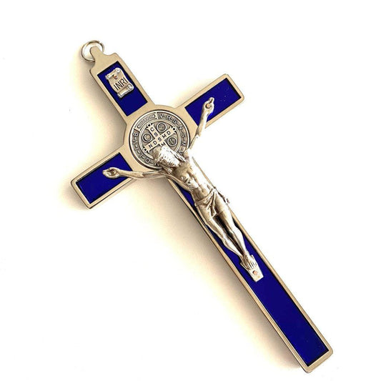 Blue 6 1/4" Saint Benedict Wall Crucifix - Exorcism Cross - Blessed By Pope | Catholically