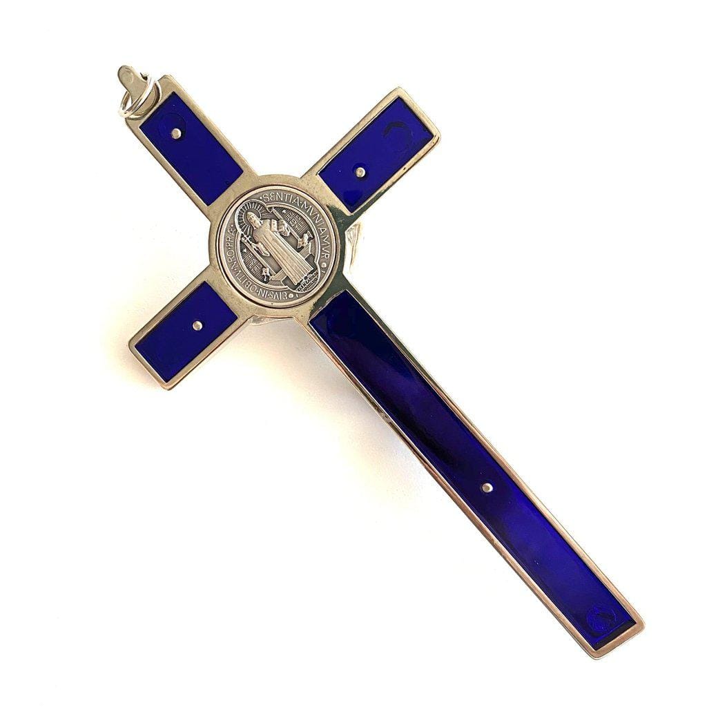 Blue 6 1/4" Saint Benedict Wall Crucifix - Exorcism Cross - Blessed By Pope | Catholically