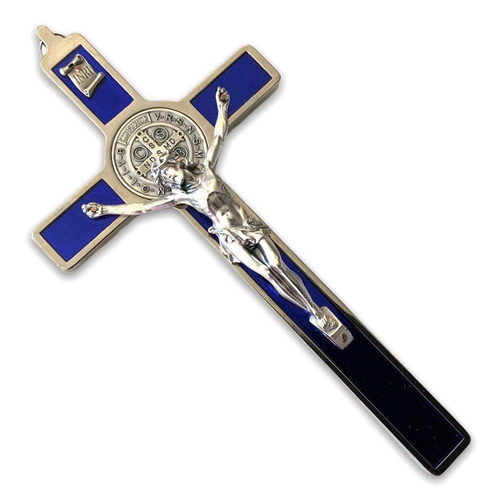 Blue 7.5" St. Benedict Cross Crucifix - Exorcism cross -Blessed by Pope | Catholically