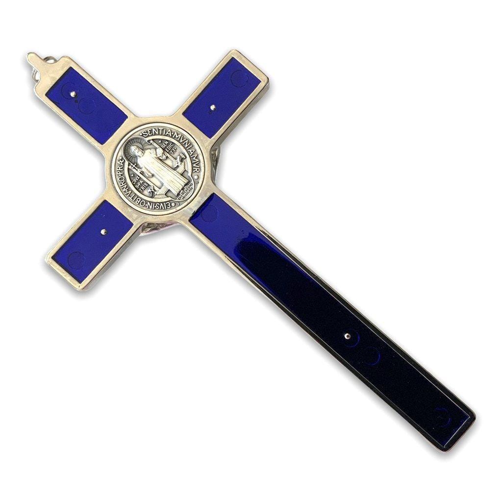 Blue 7.5" St. Benedict Cross Crucifix - Exorcism cross -Blessed by Pope | Catholically