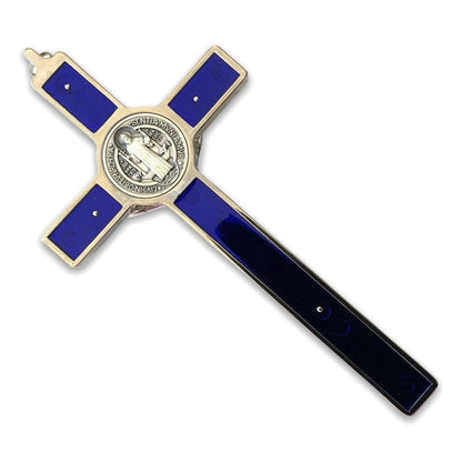 Blue 7.5" St. Benedict Cross Crucifix - Exorcism cross -Blessed by Pope | Catholically