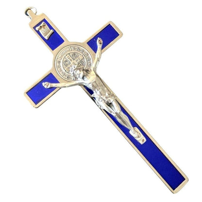 Blue 7.5" St. Benedict Cross Crucifix - Exorcism cross -Blessed by Pope | Catholically