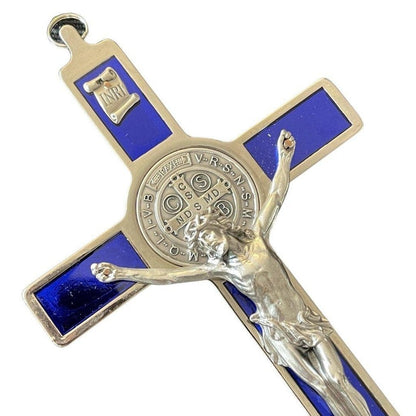 Blue 7.5" St. Benedict Cross Crucifix - Exorcism cross -Blessed by Pope | Catholically