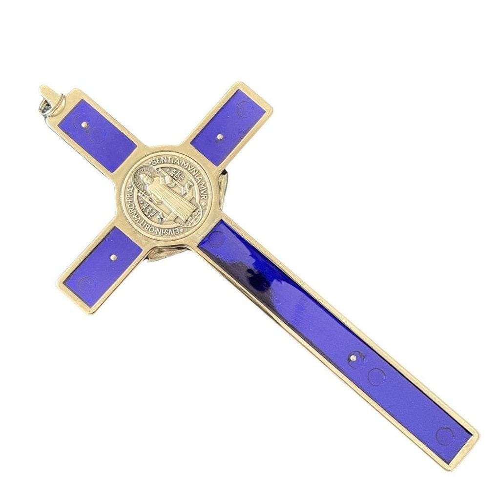 Blue 7.5" St. Benedict Cross Crucifix - Exorcism cross -Blessed by Pope | Catholically