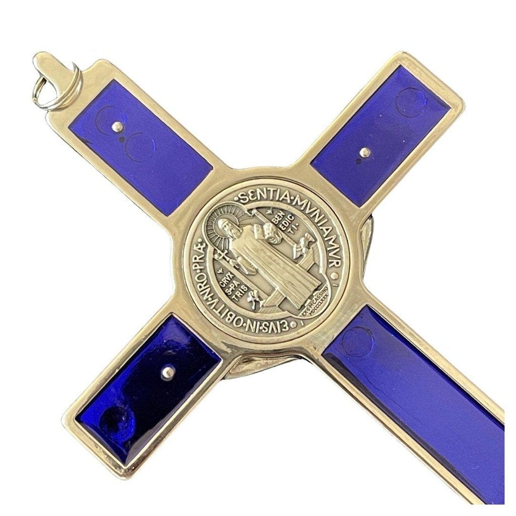 Blue 7.5" St. Benedict Cross Crucifix - Exorcism cross -Blessed by Pope | Catholically
