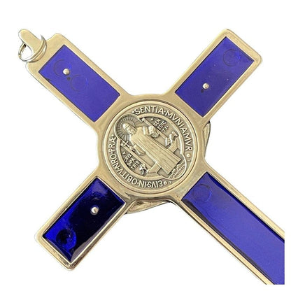 Blue 7.5" St. Benedict Cross Crucifix - Exorcism cross -Blessed by Pope | Catholically