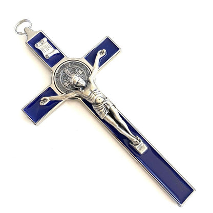 Blue 7.5" St. Benedict Cross Crucifix -Exorcism cross -Blessed -San Benito | Catholically
