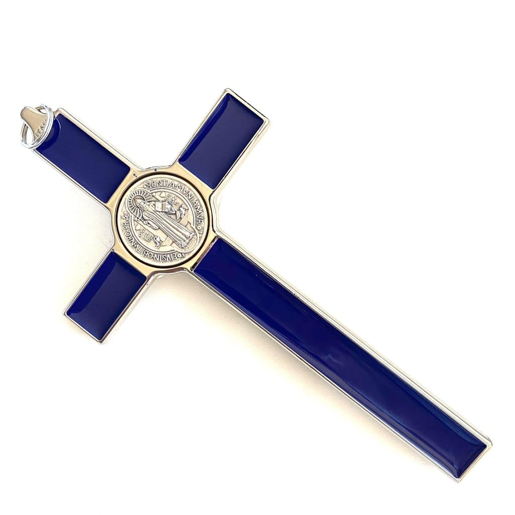 Blue 7.5" St. Benedict Cross Crucifix -Exorcism cross -Blessed -San Benito | Catholically