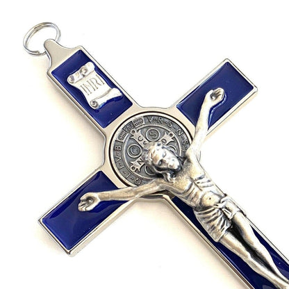 Blue 7.5" St. Benedict Cross Crucifix -Exorcism cross -Blessed -San Benito | Catholically
