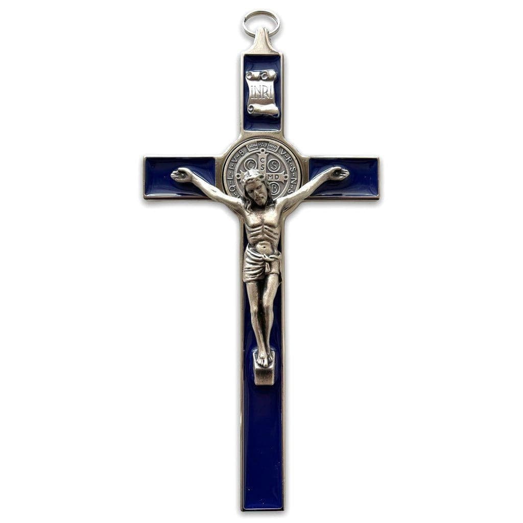Blue 7.5" St. Benedict Cross Crucifix -Exorcism cross -Blessed -San Benito | Catholically