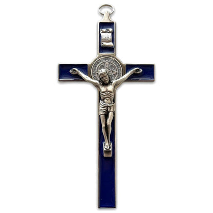 Blue 7.5" St. Benedict Cross Crucifix -Exorcism cross -Blessed -San Benito | Catholically