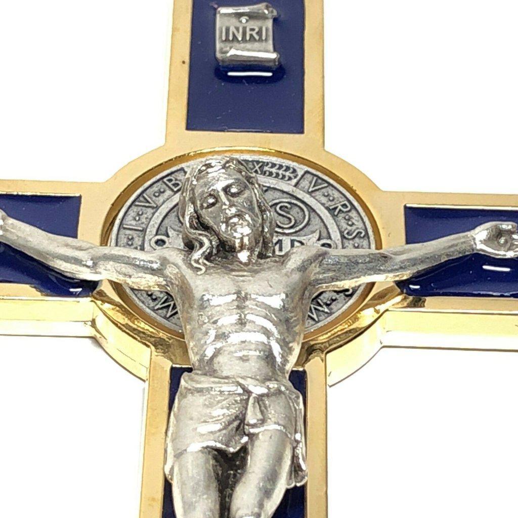 Blue 7.5" St. Benedict Cross Crucifix -Exorcism -Saint -Blessed -San Benito | Catholically