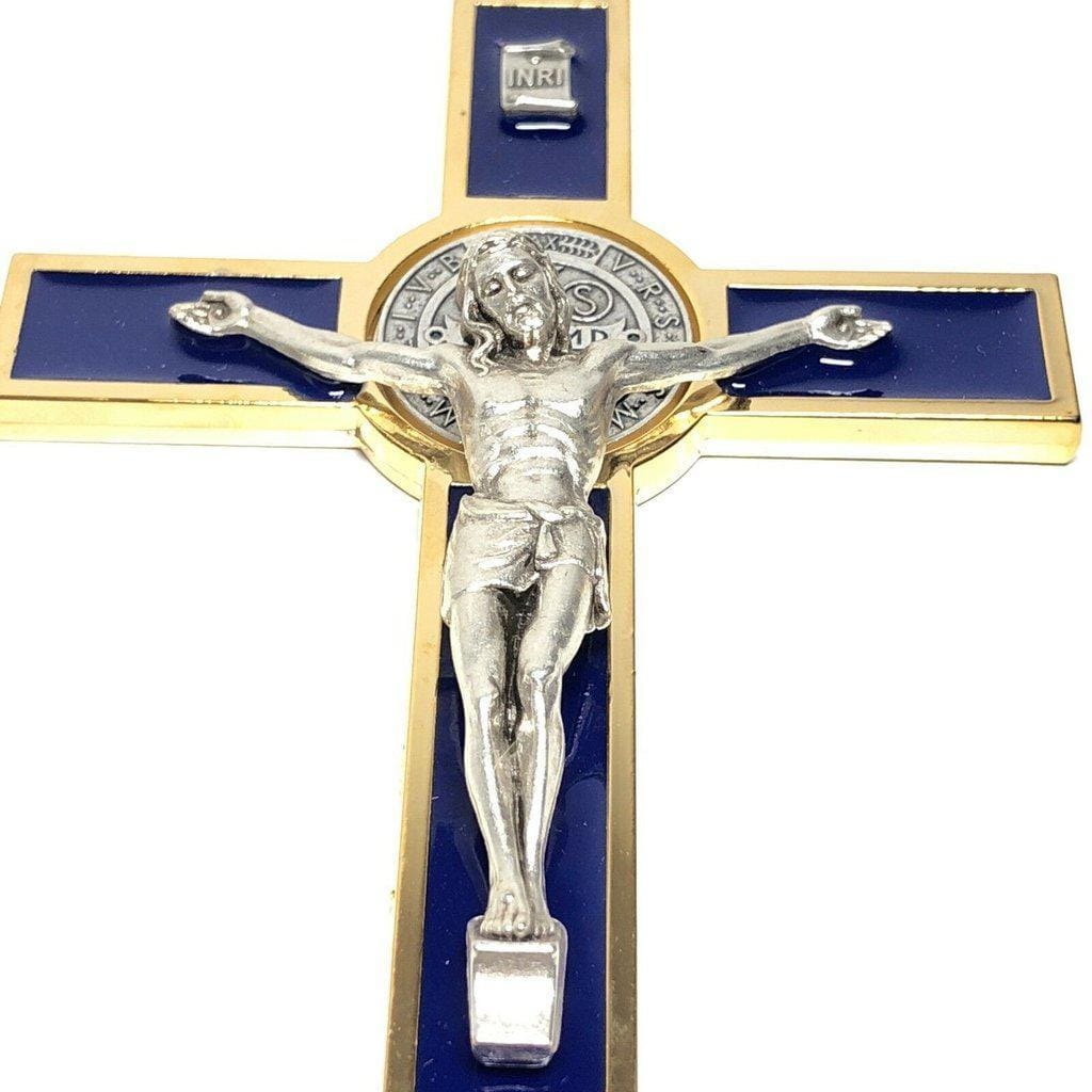 Blue 7.5" St. Benedict Cross Crucifix -Exorcism -Saint -Blessed -San Benito | Catholically