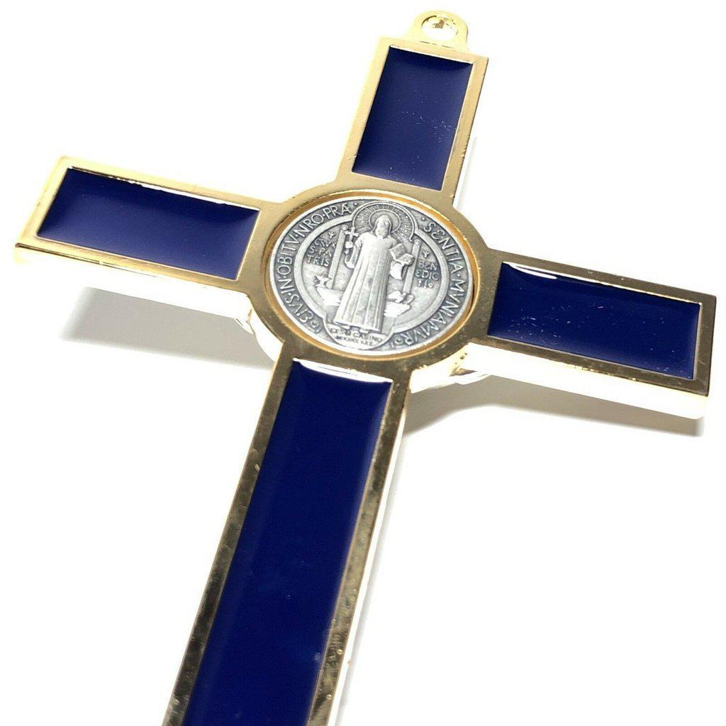 Blue 7.5" St. Benedict Cross Crucifix -Exorcism -Saint -Blessed -San Benito | Catholically