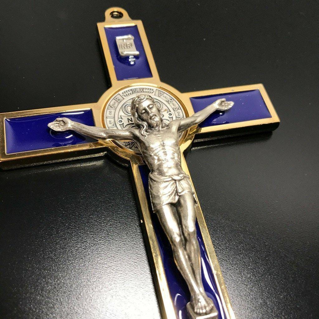 Blue 7.5" St. Benedict Cross Crucifix -Exorcism -Saint -Blessed -San Benito | Catholically
