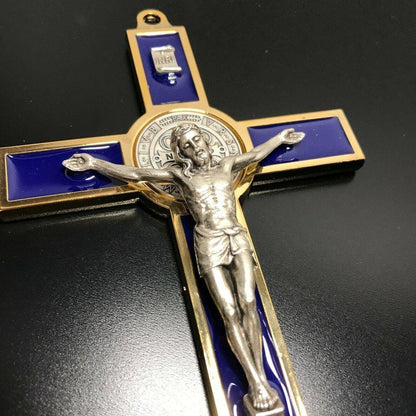 Blue 7.5" St. Benedict Cross Crucifix -Exorcism -Saint -Blessed -San Benito | Catholically