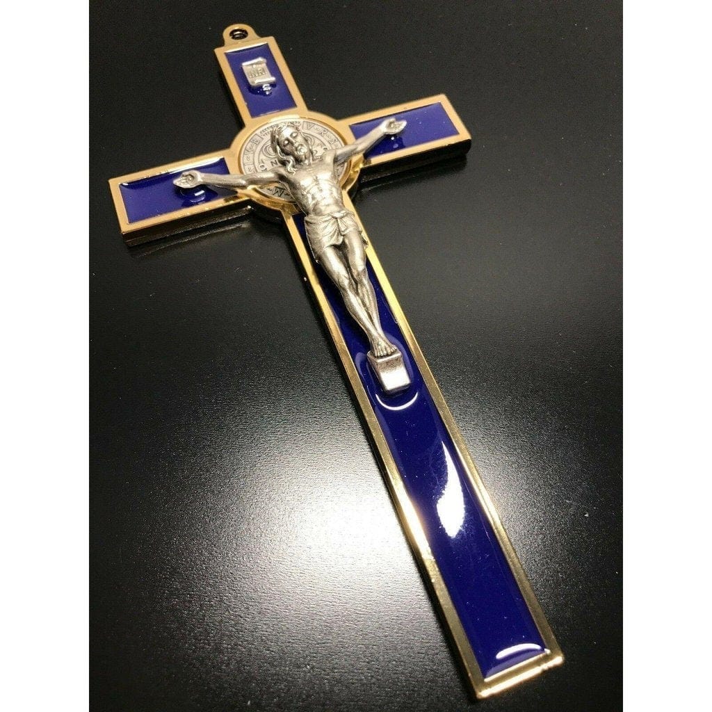 Blue 7.5" St. Benedict Cross Crucifix -Exorcism -Saint -Blessed -San Benito | Catholically