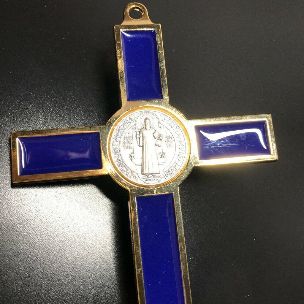 Blue 7.5" St. Benedict Cross Crucifix -Exorcism -Saint -Blessed -San Benito | Catholically