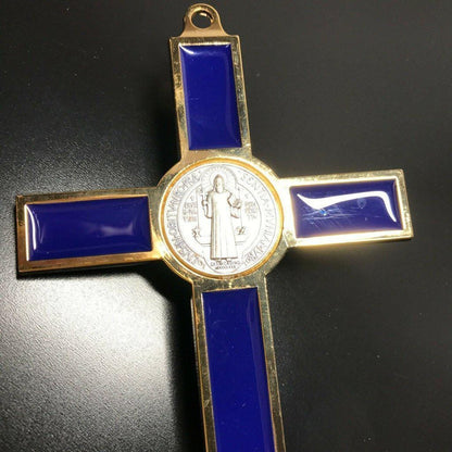 Blue 7.5" St. Benedict Cross Crucifix -Exorcism -Saint -Blessed -San Benito | Catholically
