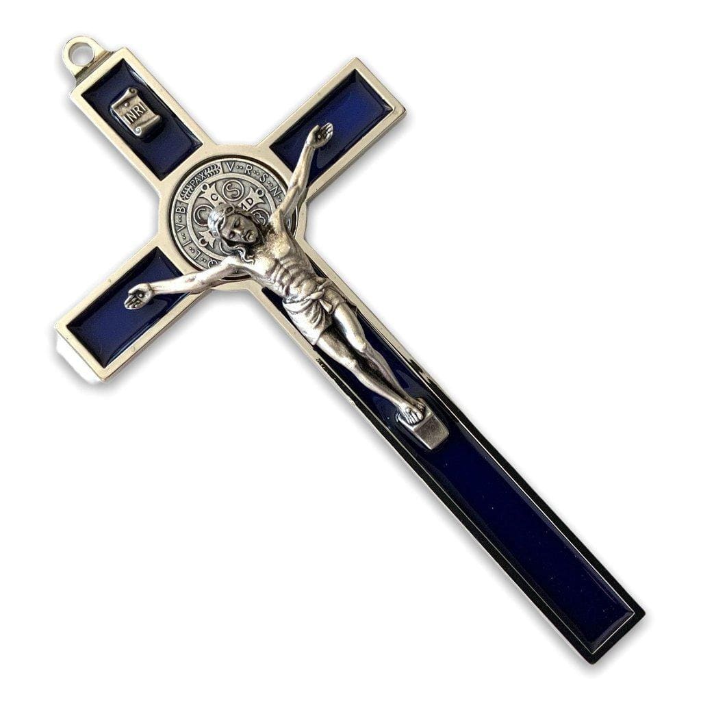 Blue 7.5" St. Benedict Cross Crucifix -Exorcism -Saint -Blessed -San Benito | Catholically