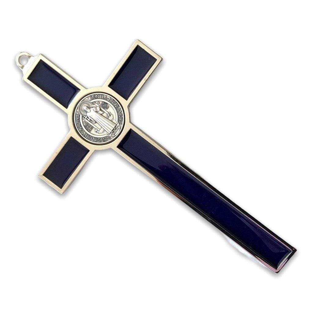 Blue 7.5" St. Benedict Cross Crucifix -Exorcism -Saint -Blessed -San Benito | Catholically