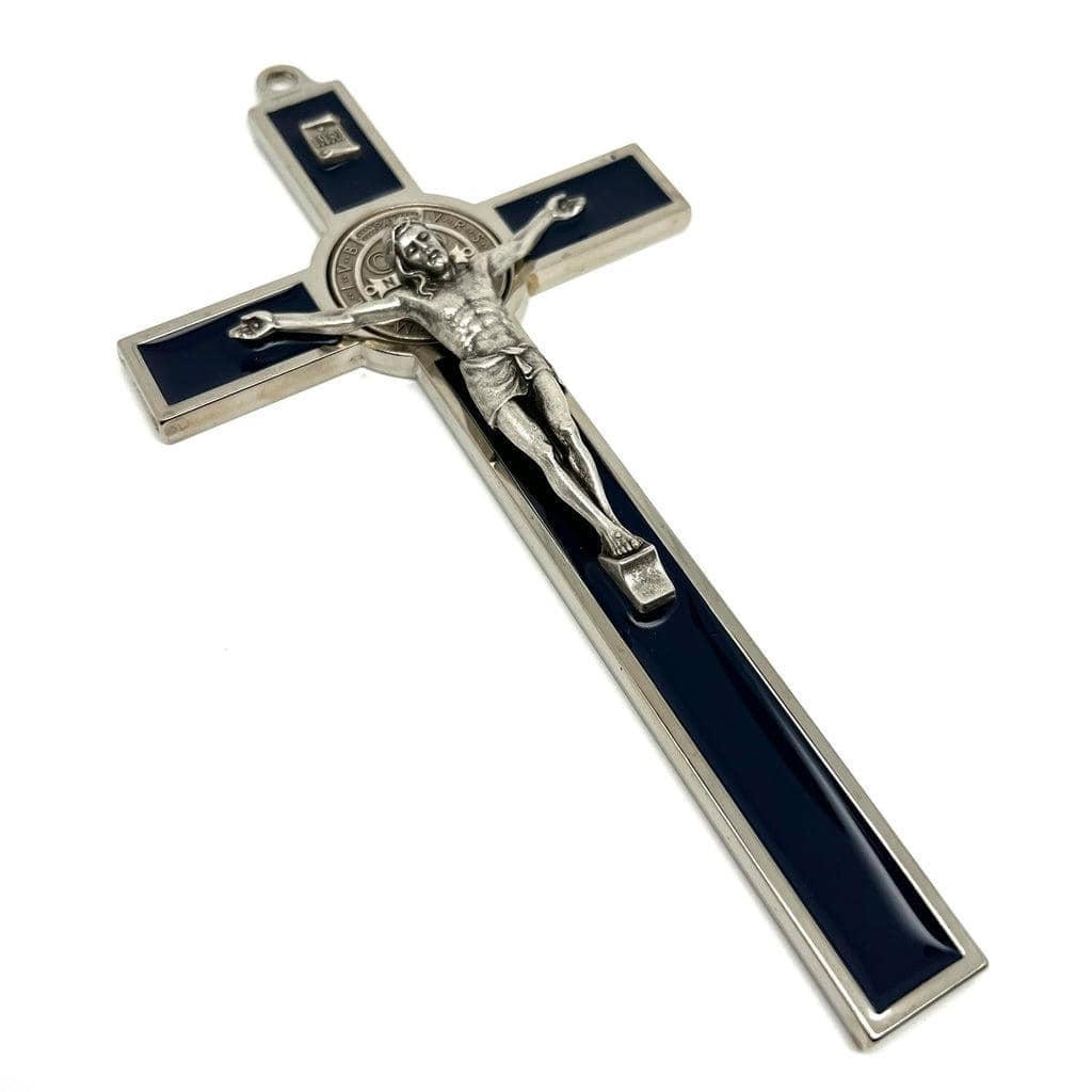 Blue 7.5" St. Benedict Cross Crucifix -Exorcism -Saint -Blessed -San Benito | Catholically