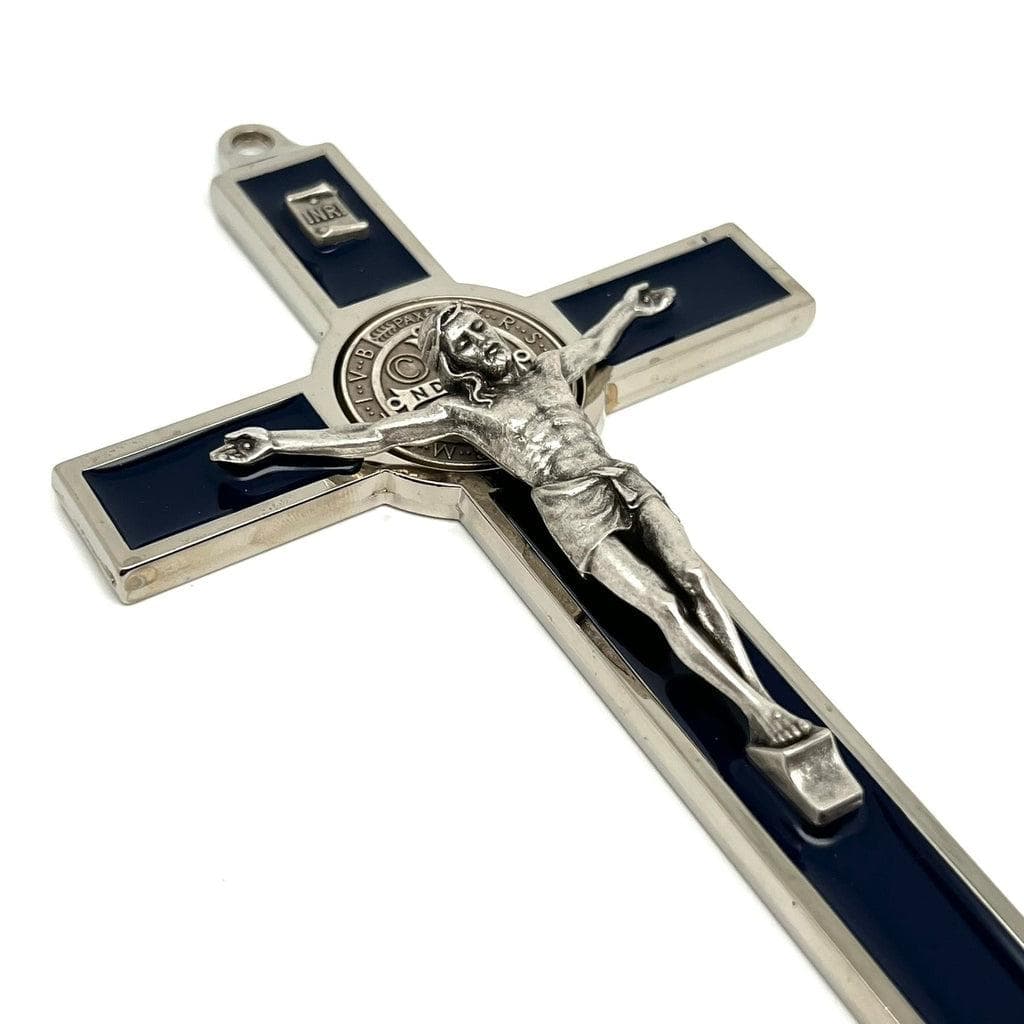 Blue 7.5" St. Benedict Cross Crucifix -Exorcism -Saint -Blessed -San Benito | Catholically