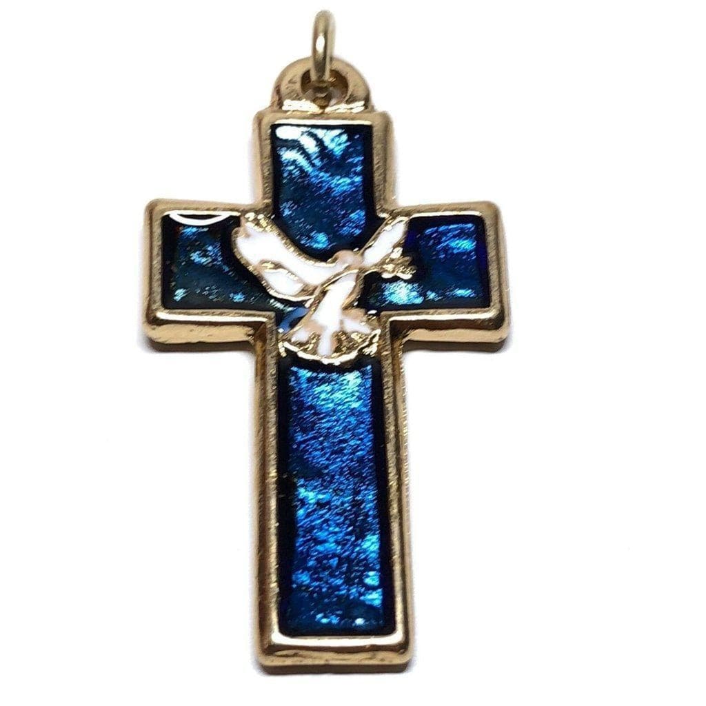 Blue Chi-Rho Dove Cross - Brass & Enamel Crucifix - Blessed By Pope | Catholically