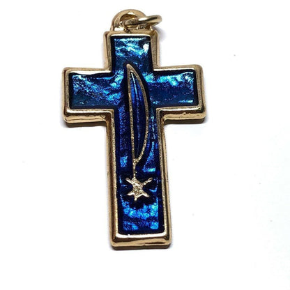 Blue Chi-Rho Dove Cross - Brass & Enamel Crucifix - Blessed By Pope | Catholically