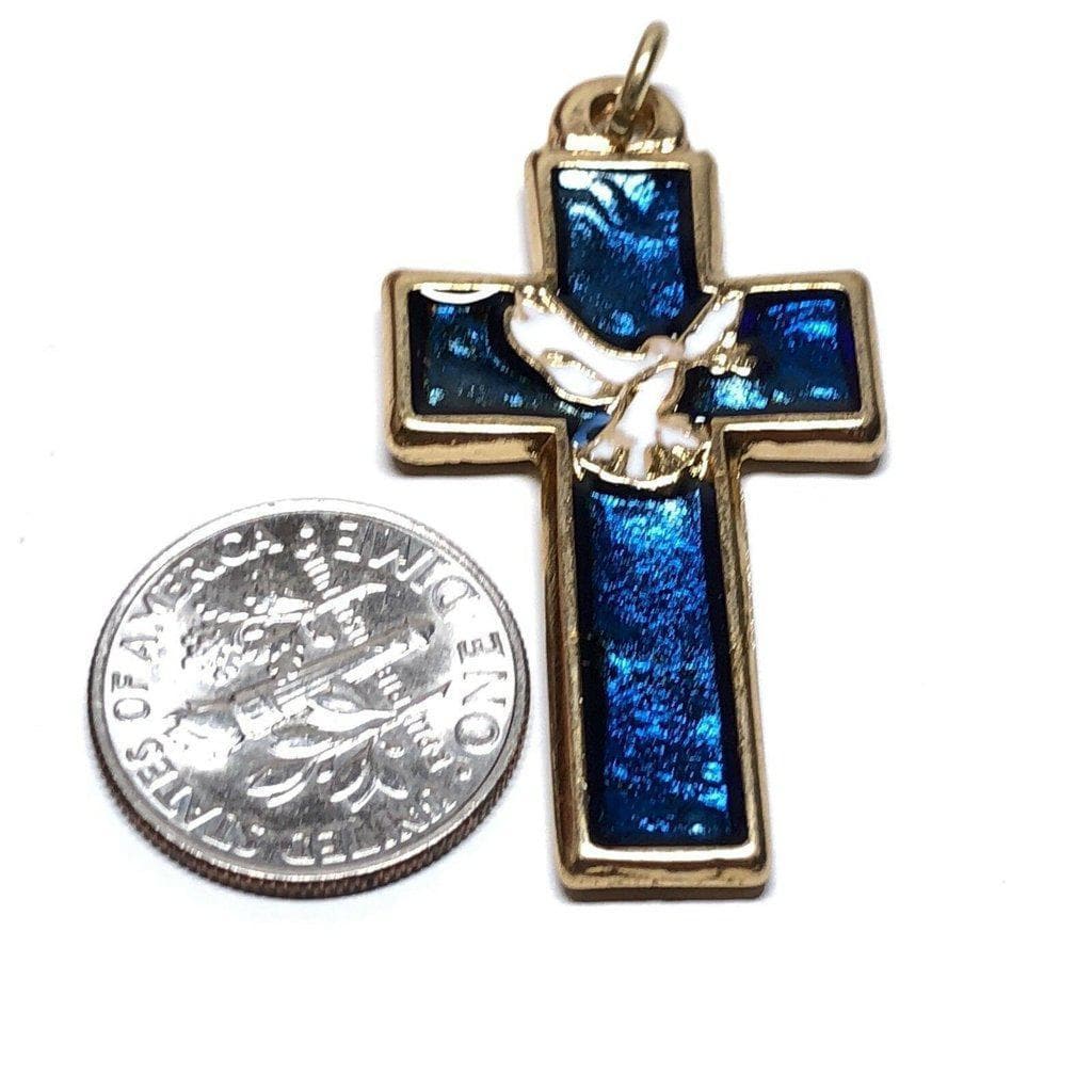 Blue Chi-Rho Dove Cross - Brass & Enamel Crucifix - Blessed By Pope | Catholically