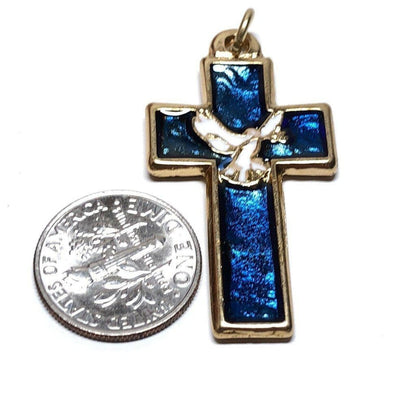 Blue Chi-Rho Dove Cross - Brass & Enamel Crucifix - Blessed By Pope | Catholically