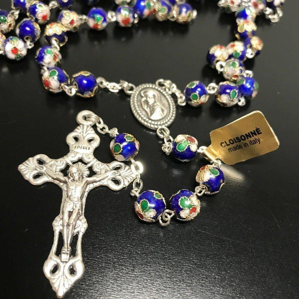 Blue Cloisonne - Christian Rosary Blessed By Pope - Prayer Beads - Rosario | Catholically