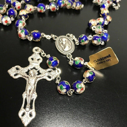 Blue Cloisonne - Christian Rosary Blessed By Pope - Prayer Beads - Rosario | Catholically