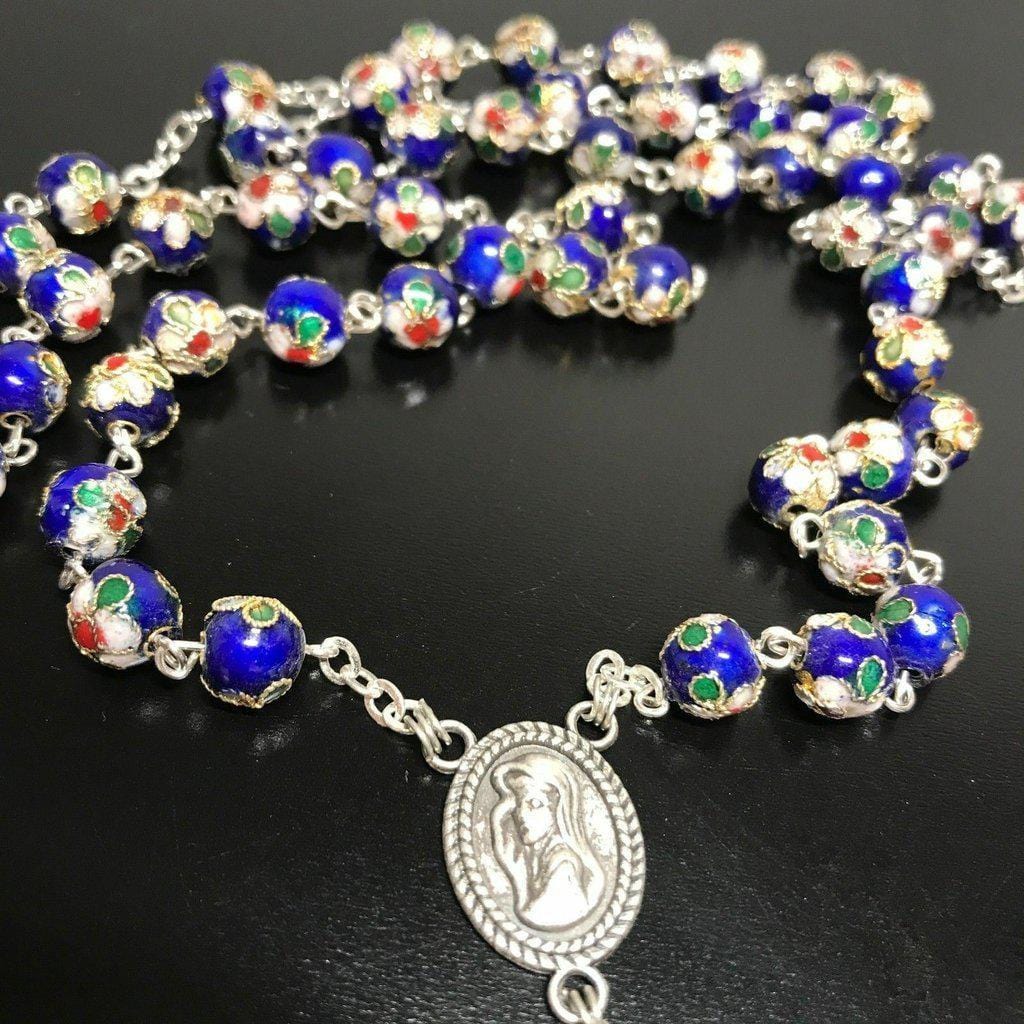 Blue Cloisonne - Christian Rosary Blessed By Pope - Prayer Beads - Rosario | Catholically