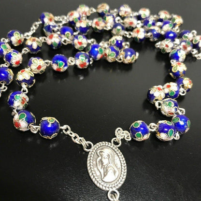 Blue Cloisonne - Christian Rosary Blessed By Pope - Prayer Beads - Rosario | Catholically