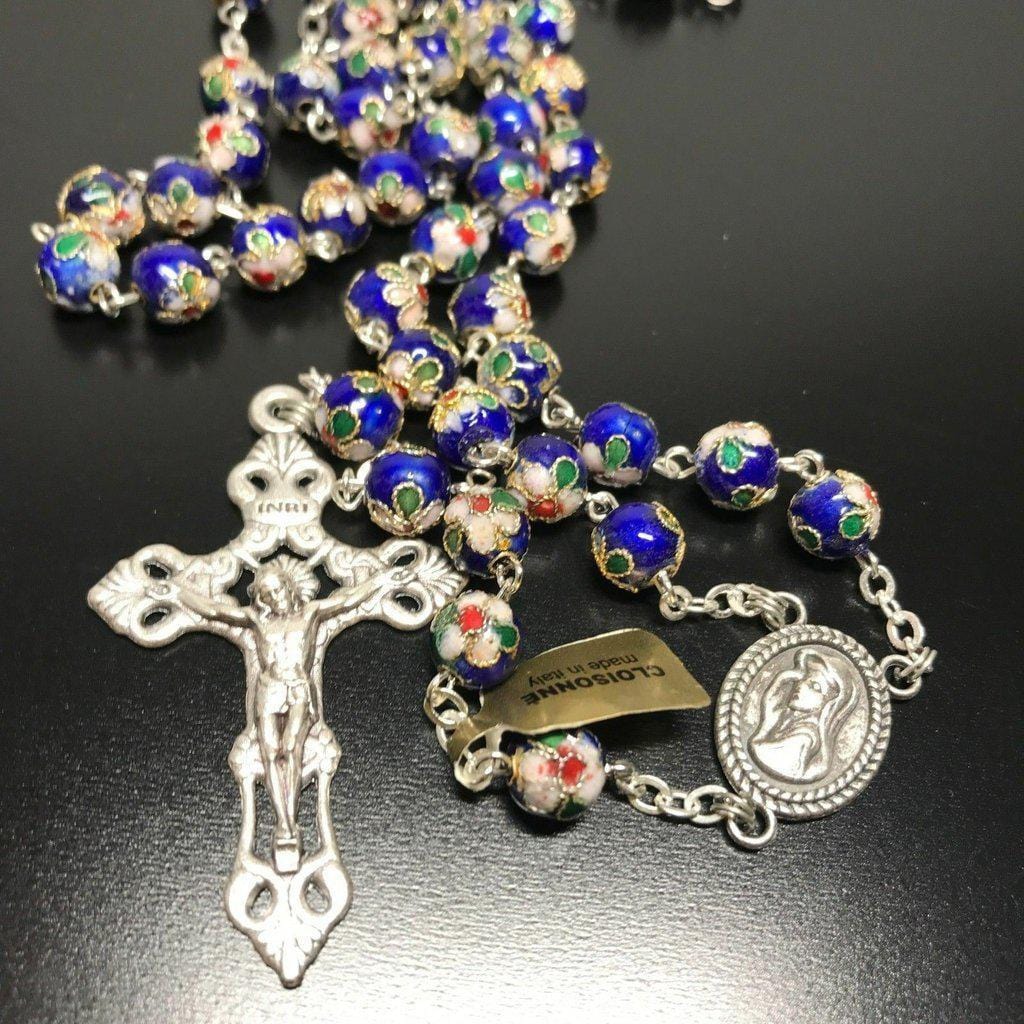 Blue Cloisonne - Christian Rosary Blessed By Pope - Prayer Beads - Rosario | Catholically