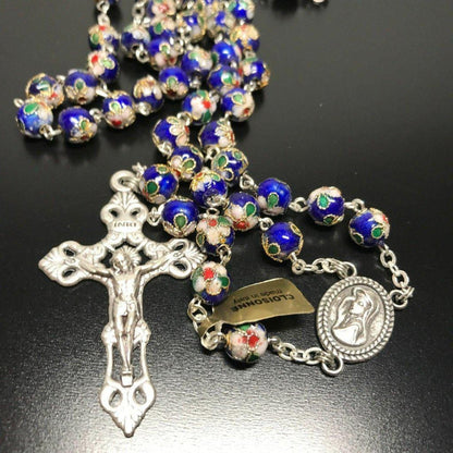 Blue Cloisonne - Christian Rosary Blessed By Pope - Prayer Beads - Rosario | Catholically